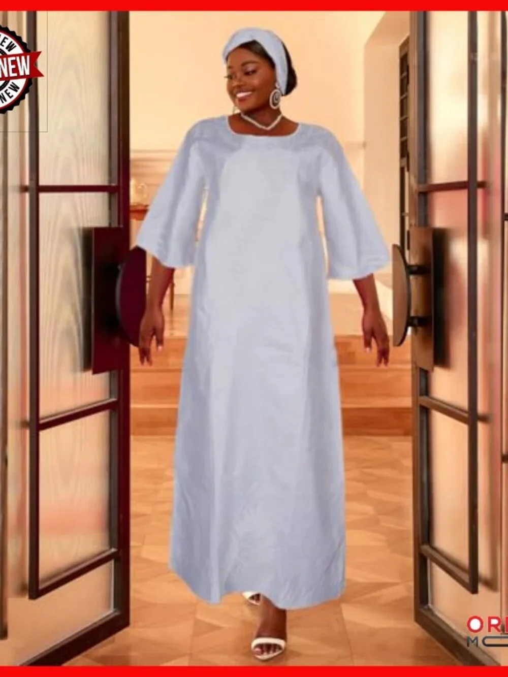 Traditional Embroidery Maxi Dress with Headwrap, Formal Cotton Lace